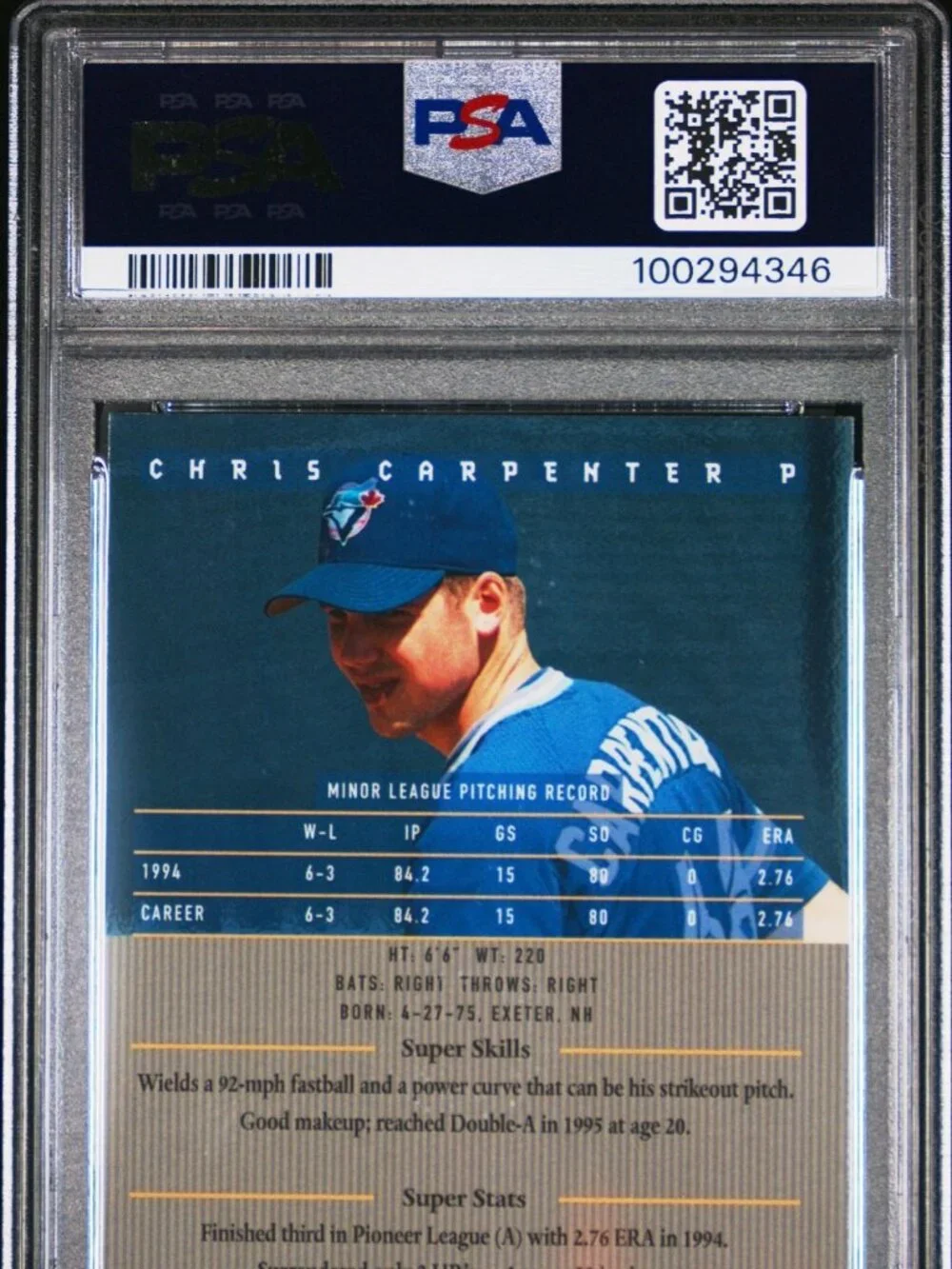 1995 Bowman's Best Refractor CHRIS CARPENTER #74 PSA 9 Mint Rookie